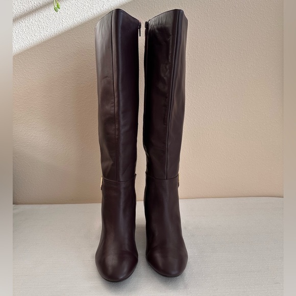 Bandolino Bilya Wine Suede/Leather Gold Buckle Knee High Boots Women’s 8.5M - Picture 3 of 14